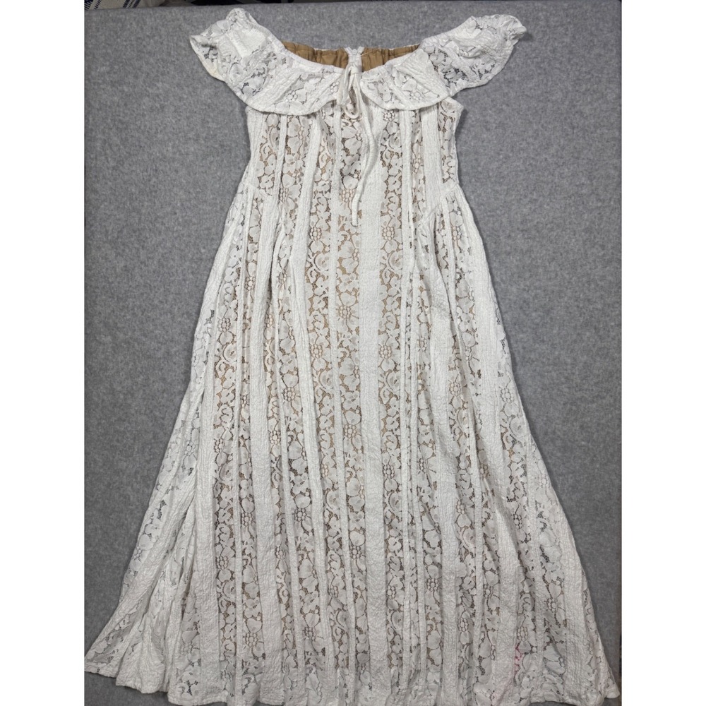 NEW Cider White Floral Lace Off The Shoulder Midi Dress Ruffle Tie Front L Boho - Picture 2 of 15